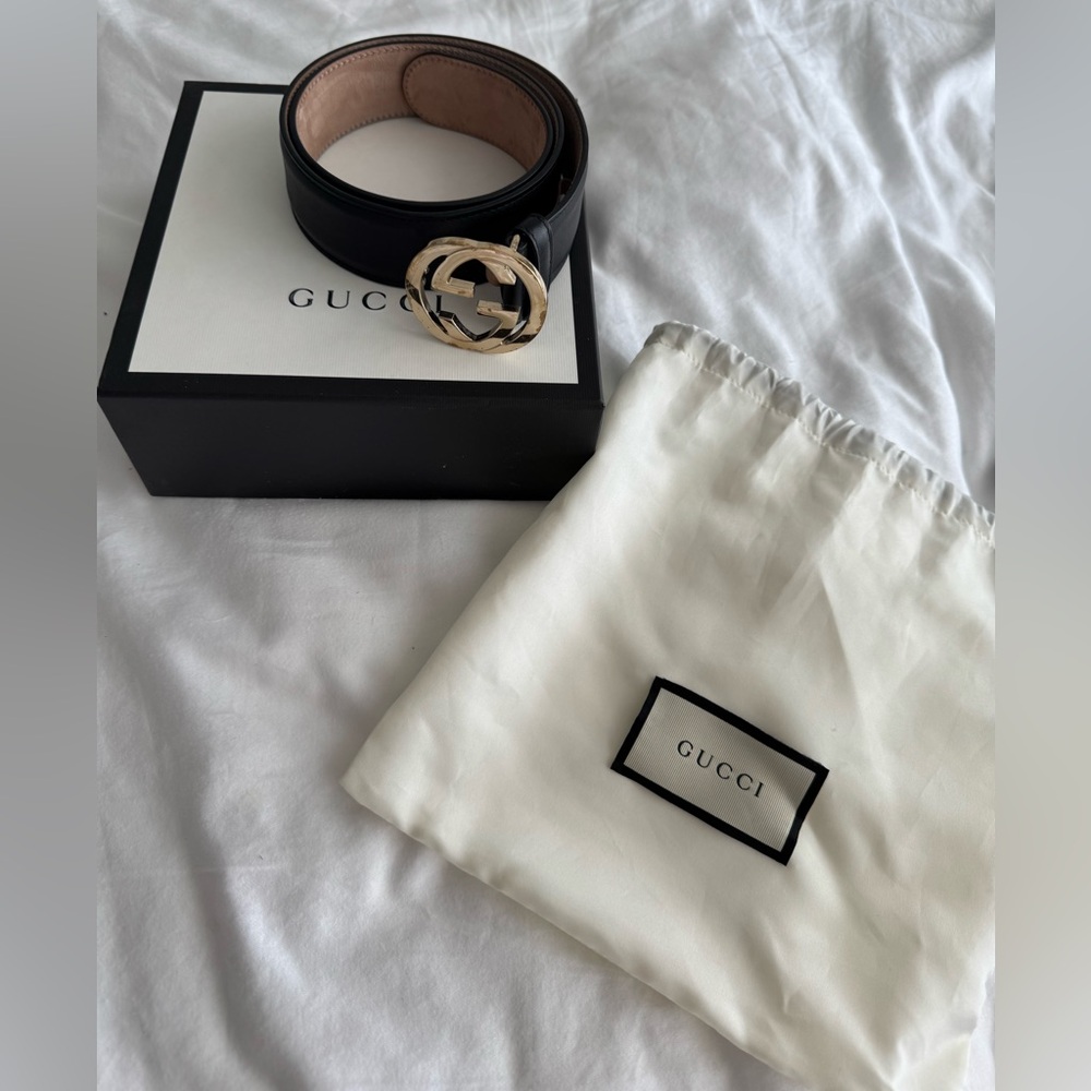 Gucci Black Belt with Gold Emblem